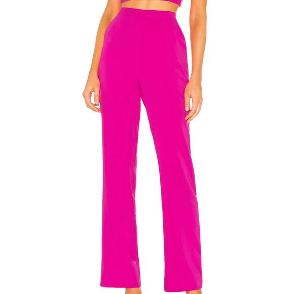 NBD Pink Wide Leg Dress Pants LARGE Magenta High Waist Trouser Designer $178 NEW - Picture 1 of 10